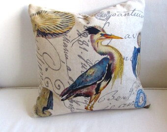 BLUE HERON pillow ready to ship includes down/feather insert ooak