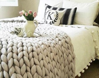 Chunky Knit Blanket, Merino Wool blanket,Arm Knit,Chunky Knit,Chunky knit throw