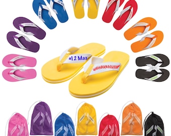 Custom flip flops (soccer, cheer, baseball, softball, swim, tennis, dance, acro, gymnastics, golf, basketball, football, volleyball etc)