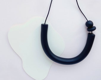 Lucky U Necklace - Black (Leather + Clay Beads)