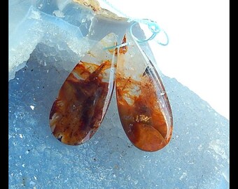Gold Rutilated Quartz Gemstone Earring Bead,36x15x4mm,7.9g(E9578)