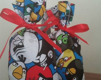 12 Angry Bird inspired Favor Bag - mix and match colored ribbon