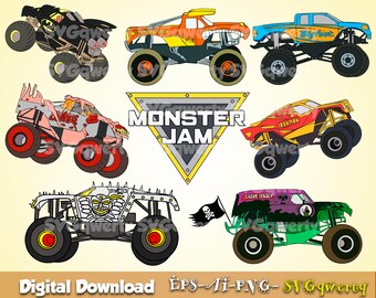 Monster Jam svg, Monster Truck svg, Grave Digger svg, El Toro Loco svg, Bigfoot svg, Monster Jam clipart, Monster Jam birthday