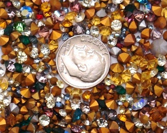 500 vintage machine cut, Swarovski rhinestone assortment - tiny to medium round chatons
