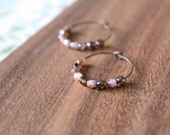 multi tortoise shell czech glass hoop earrings