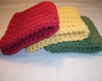 Set of 3 Handmade Crocheted Dish/Wash Cloths - Crochet Dish Cloths - Crochet Wash Cloths - Bath Wash Cloths - 100% Cotton - 7" x 7"