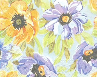 4 Decoupage Napkins, Paper Napkin for Decoupage, Anemones Flowers, Craft Napkin, Flower Napkin, Decoupage Paper