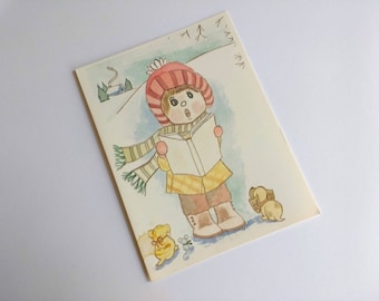 Vintage Christmas Cards , Set of 6 with Envelopes, Winter scene