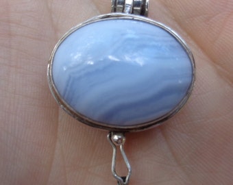 Blue Lace Agate Locket Sterling Silver Pendant