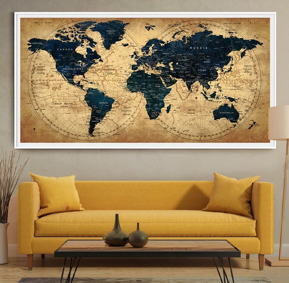 decorative extra large world map push pin travel wall art