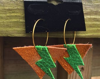 Leather lightning bolt hoop earrings