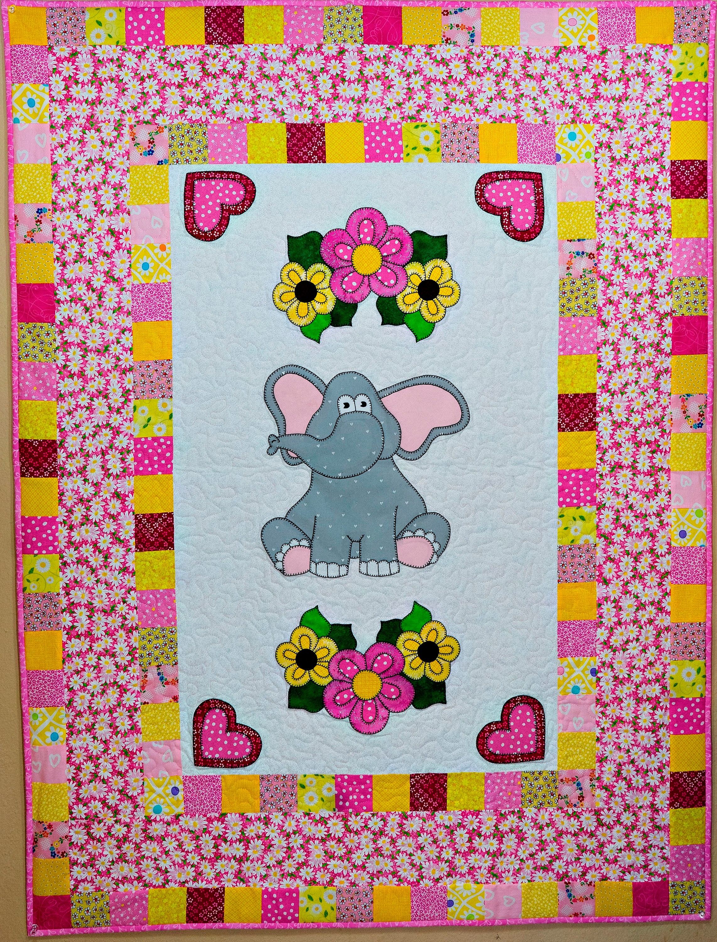 elephant applique baby girl quilt pdf pattern easy