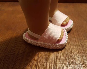 Handmade Pink & White polk-a-dot Sandals for 18" Doll like American Girl