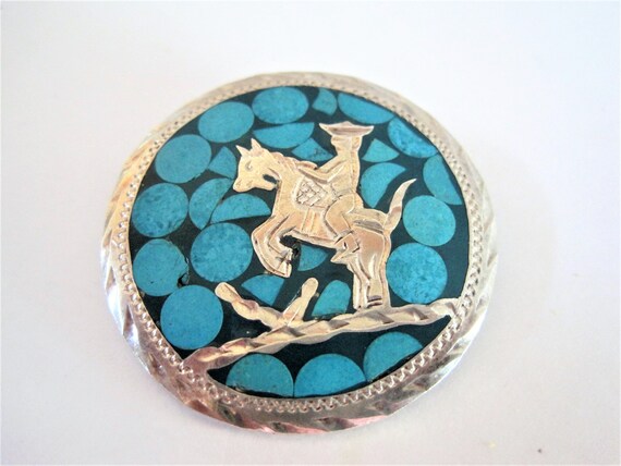 Sterling Silver Brooch, Mexico Eagle 1, 925 Pendant, Turquoise Enamel on Sterling, Signed ASC Pin