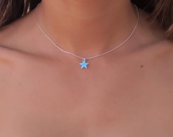 Opal necklace, opal star necklace, opal silver necklace, opal jewelry, blue opal necklace, blue star opal necklace, octoner birthstone