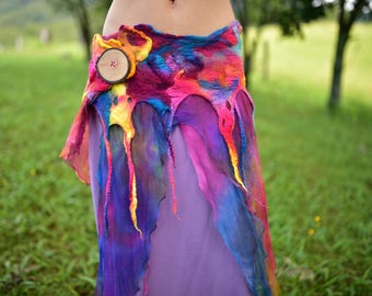 Nuno Felted Belt-Rainbow Belt-Silk Belt-Rainbow Felt Costume-Rainbow Fairy Belt-Fairy Costume-Rainbow Costume-Woodland Costume OOAK