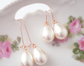 Pearl bridesmaid earrings Pearl drop earrings Rose gold pearl earring Pearl teardrop earrings Pearl dangle earring Pearl bridesmaid jewelry