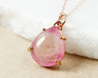 Bi-Color Pink Tourmaline Necklace - Teardrop Tourmaline Pendant - Rose Pink Tourmaline