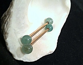 16g Jade Green Aventurine 6mm Balls Natural Organic Industrial Scaffold Barbell Rose or Gold Plated Black 316L Surgical Steel 32mm 35mm 38mm