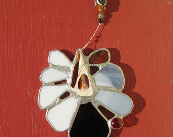 Stained Glass Flower with sliced shell and beads - Sally