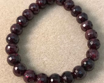 Garnet Faceted Bracelet, Garnet Bracelet, Stretch Bracelet, Bead Bracelet, Beaded Bracelet, 10mm Bracelet, January Birthstone, Gifts for Her