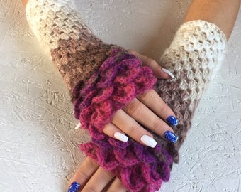 crochet gloves Fingerless crocodile stich women fingerless gloves dragon scale crochet women's gloves women's Arm Warmers gift Accessory