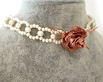 Vintage pearl choker | Beaded pearl choker | pearl necklace | rose choker | wedding choker | wedding jewelry | bridal choker| bridal jewelry