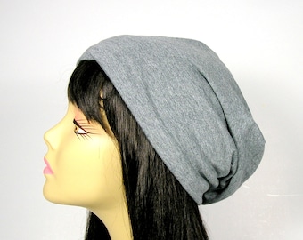 Gray 100% Cotton Jersey Knit Slouchy Beanie Cotton Chemo Cap Hair Loss Hats Headcovers Beanies Light Weight Unisex Slouch Hats Gray Beanies