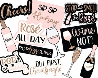 Champagne and Wine Photo Booth Props | Rosé All Day Photo Booth Props | Printable Photo Booth Props | Rosé All Day Party | Bubbly Bar