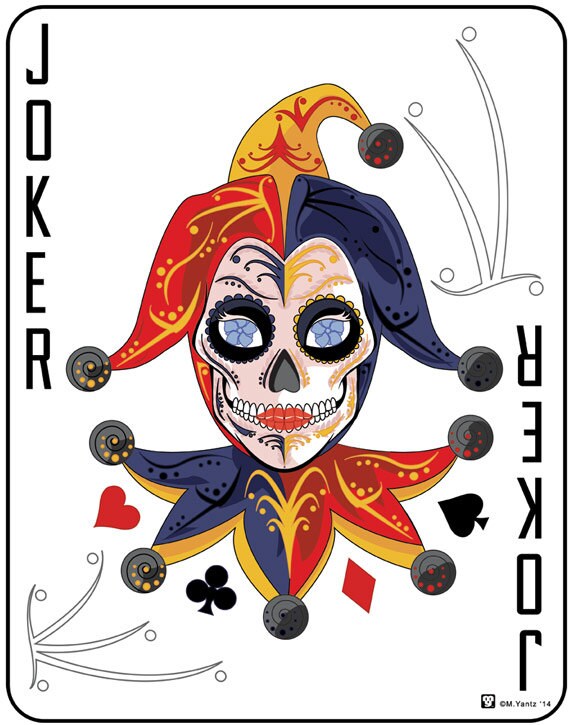 Joker Sugar Skull Playing Card 11x14 print