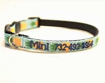 Personalized Cat Collar / Mini Dog Collar / Tiny Breeds / Pineapple / Made to Order / 3/8" Wide