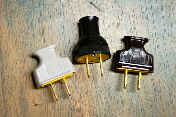 Vintage Style 2 Prong Electrical Plug: Black Brown or White. Vintage Style 2 Prong Electrical Plug: Black Brown or White. on Sconces No Electric Plug id=73268