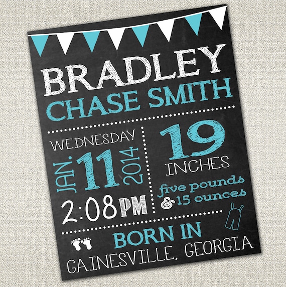 Baby Birth Announcement Sign Photo Prop Chalkboard SIgn