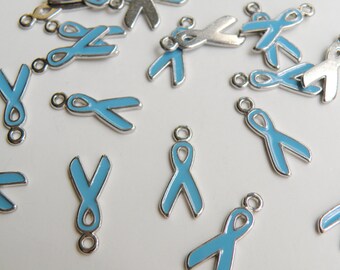 10 Light Blue Childhood Cancer Awareness Ribbon enamel charms silver finish 20x9mm DB03870