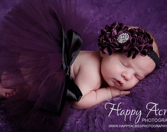 PLUM PRINCESS....newborn tutu, baby tutu with vintage headband, newborn photography prop.....plum tutu, purple tutu