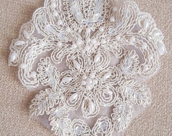 Vintage wedding lace embellishment statement piece beaded bridal crafting scrapbook.