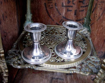 Silver Candlesticks, Beaded, Vintage Candlesticks, Short Candlesticks, Silver Candle Holder, Pair Of Candlesticks, Small Candlesticks