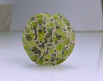 Etched Silvered Green Mosiac Lampwork Focal Bead