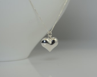 Puff Heart Necklace. Heart necklace. Simple Heart necklace. Sterling Silver Heart Pendant