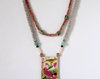 textile jewelry designer/bird pendant