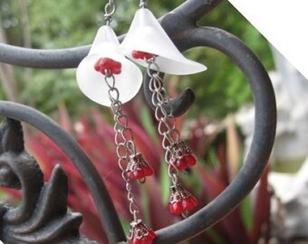 Tulip Red and White flower earrings