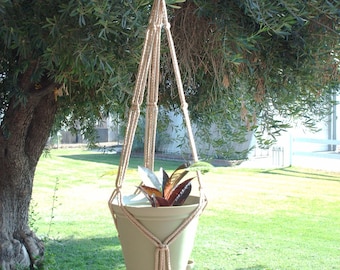 Macrame Plant Hanger 35in SIMPLE 3-ARM 6mm -Sand (Choose Color)