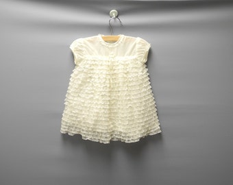 Vintage Baby Clothes, 1950's Cream Lace Baby Girl Dress, Vintage Baby Dress, Cream Baby Dress, Ruffle Baby Dress, Size 6-9 Months