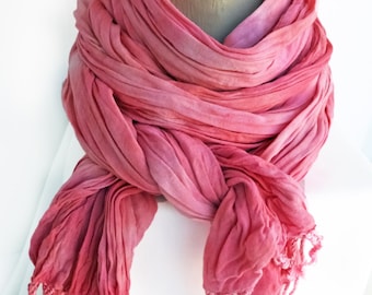 Pink scarf, pink crinkle scarf, pink fringe scarf, pink boho scarf, girlfriend gift scarf, wife gift scarf, scarf gift wife, spring scarf