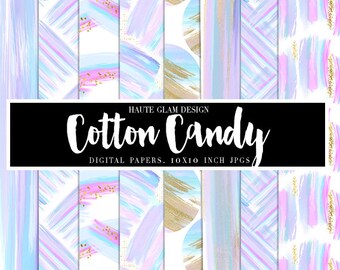 COTTON CANDY Digital Paper Pack, Abstract Backgrounds, Brush Strokes Papers, Cotton Candy Colors, 10" JPG Instant Download, 10 Papers