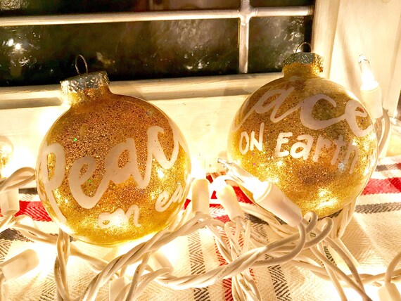 Handlettered "Peace On Earth" Christmas Tree Ornaments