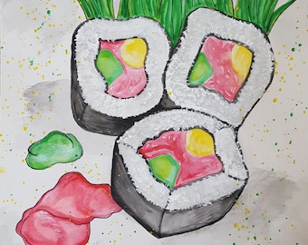 Watercolor Painting: Sushi Bites
