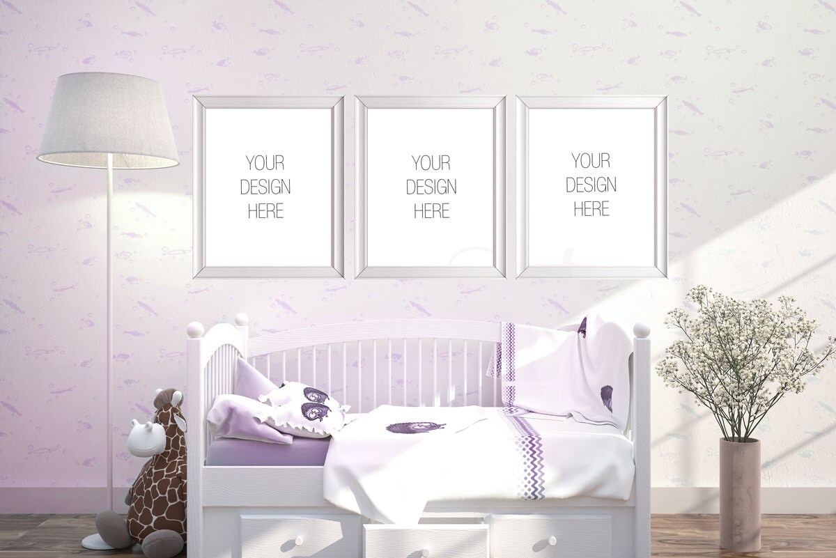 Nursery room mockup 8x10 Set of three Vertical Frame Mockup