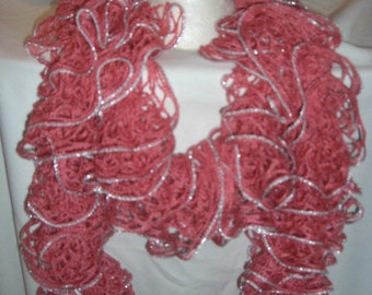 Handmade Knit Ruffle Scarf appr 4 x 67