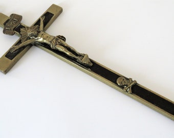Antique French, Pectoral, Crucifix, Ebony, Brass